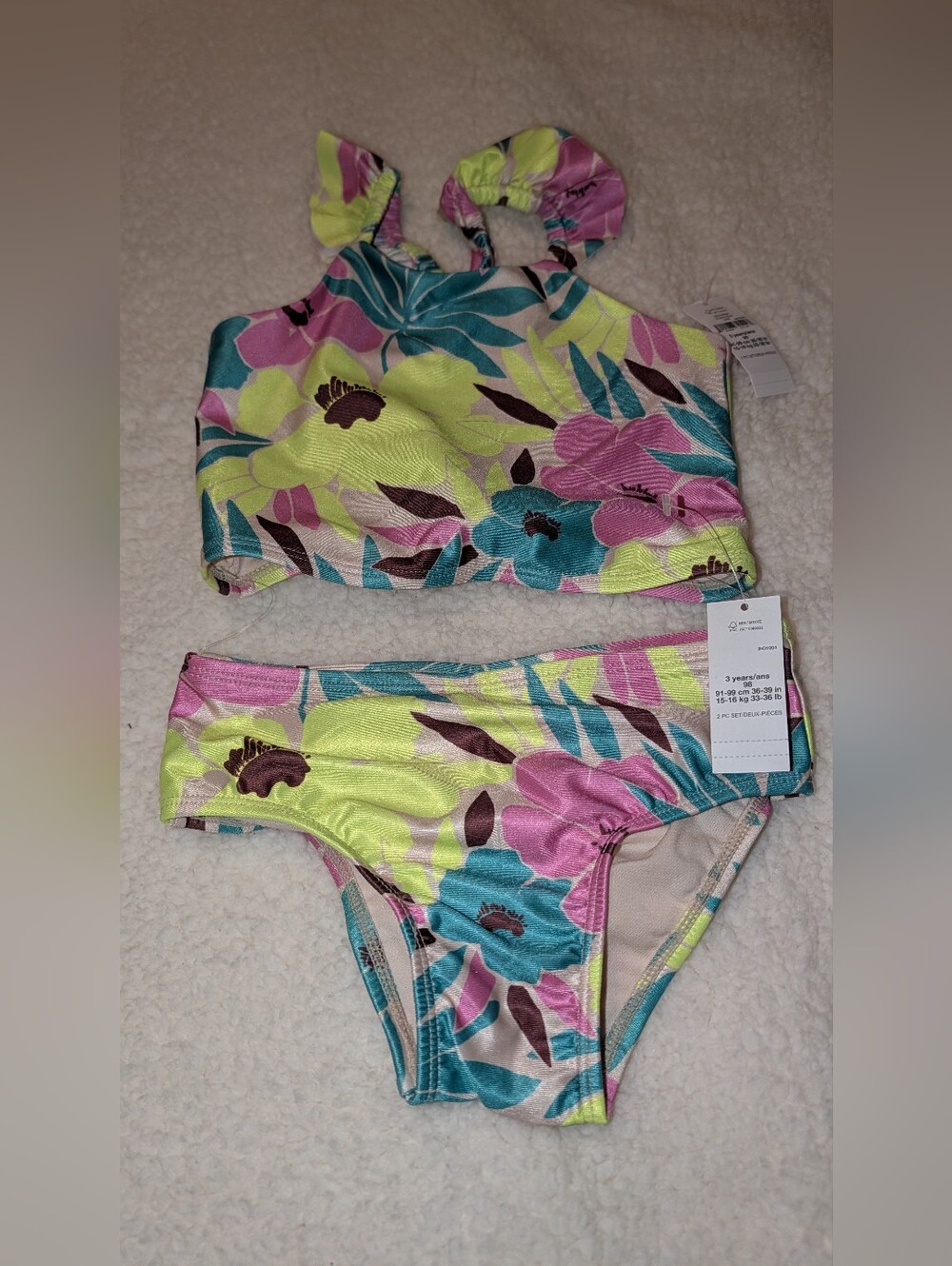 Gap Baby Floral Two-Piece Swimsuit Neon Yellow, Pink & Teal Size 3 Years NWT